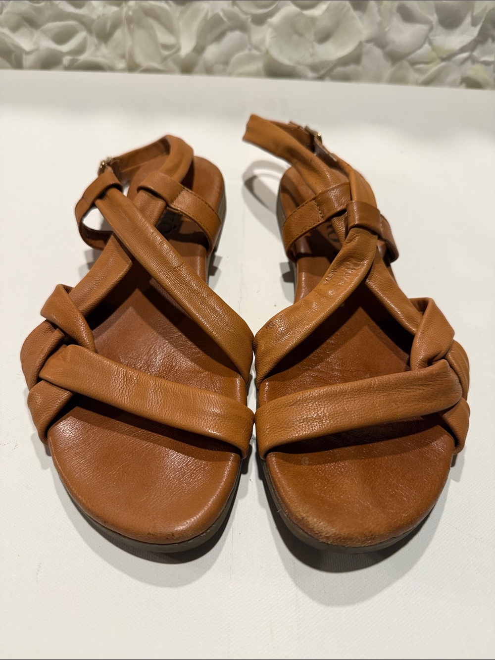 Women's Tan Leather Crisscross Slingback Sandals